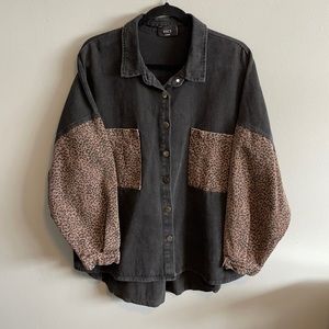 Vici Spice It Up Contrast Leopard Denim Jacket